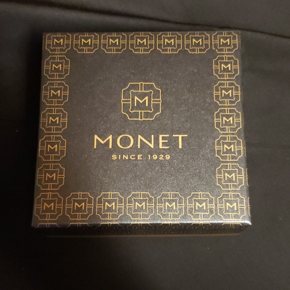 Monet flower necklace earring set cz, pearl, gold Art deco modern unique - Picture 6 of 8